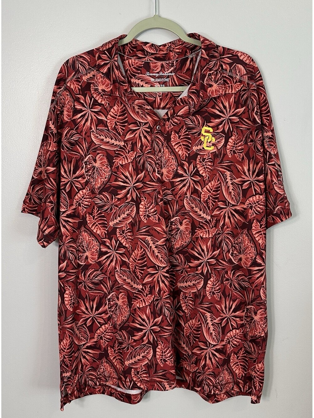 Tommy Bahama USC Trojans Islandzone Polo Red Leaf Tropical Floral XL Collegiate